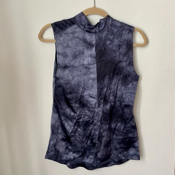 Theory Navy Blue Codey Tie-Dye Silk Blouse - Picture 3 of 4
